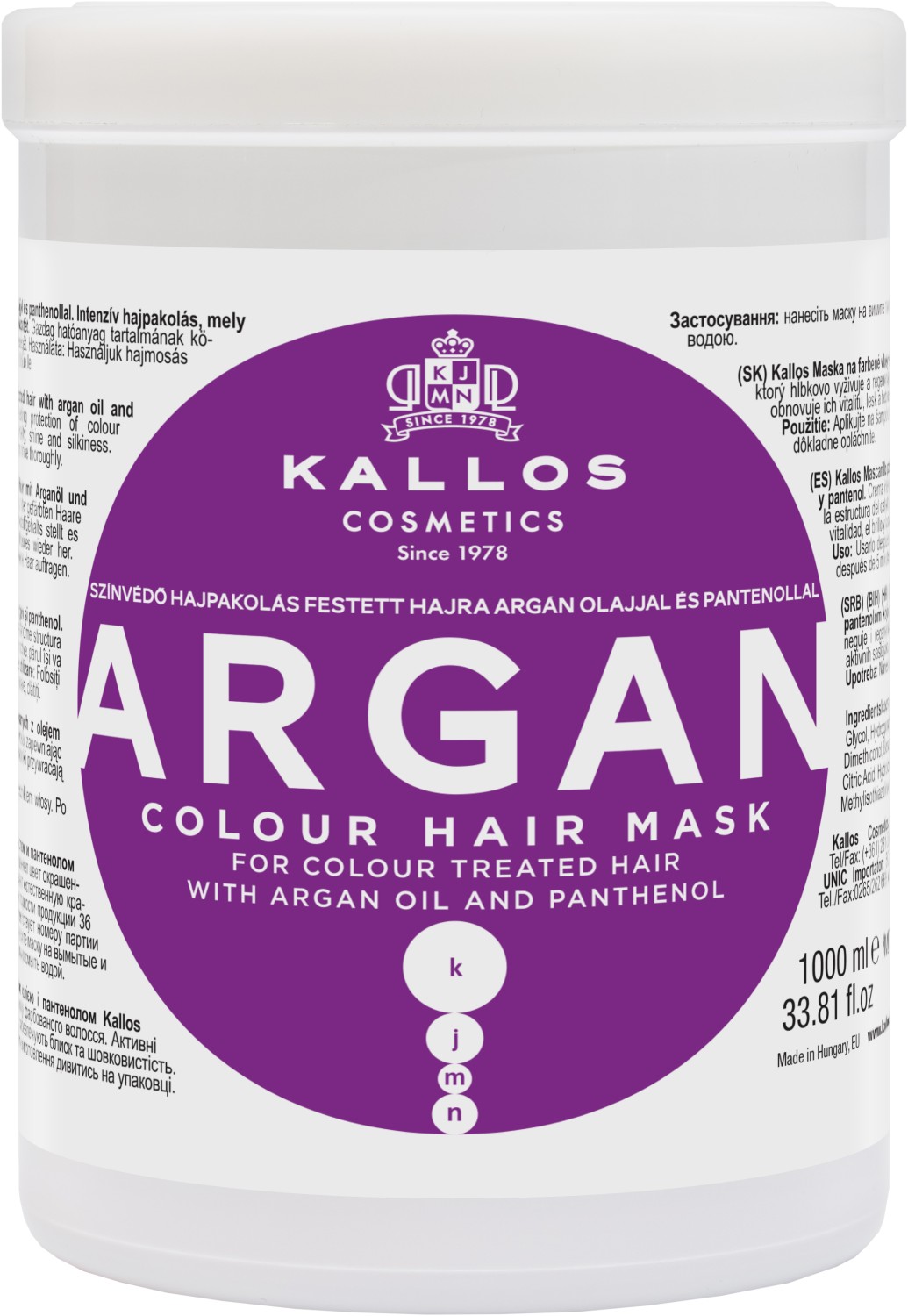 Kallos KJMN Argan Colour Hair Mask 1000 ml KA-KJMN1870