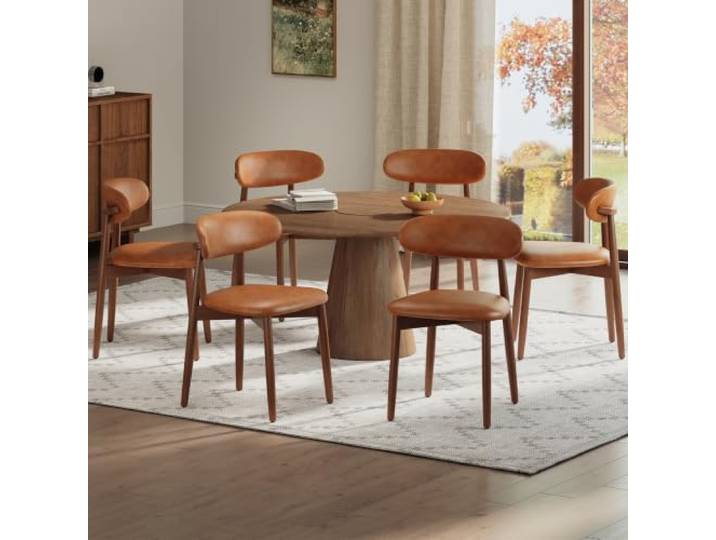 COLAMY Esszimmerstuhle 6er Set, Stühle Esszimmer, Küchenstühle Hochdichter Schaumstoff, Atmungsaktives PU-Leder, Gepolsterte Sitzfläche, Sitzstuhl für Küche Wohnzimmer Haushalt & Café, Braun