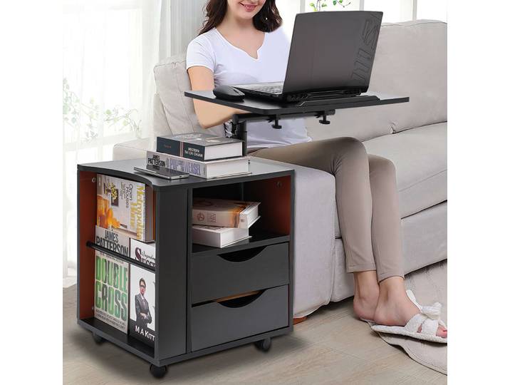 Table élévatrice multifonctionnelle, bureau d'ordinateur portable réglable en hauteur pour lit et canapé, Table de chevet à 3 niveaux avec rangement, bureau sur pied moderne