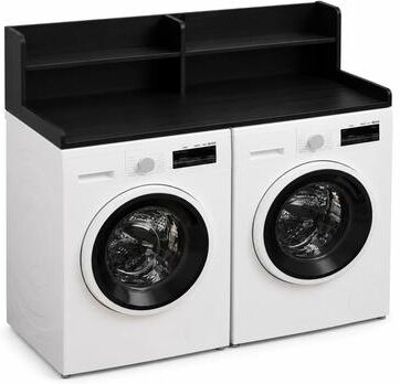 Basicwise "54"" Washer and Dryer Countertop Organizer Rack with Raised Split-Level Space-Saving Shelf Topper Surface, Black"