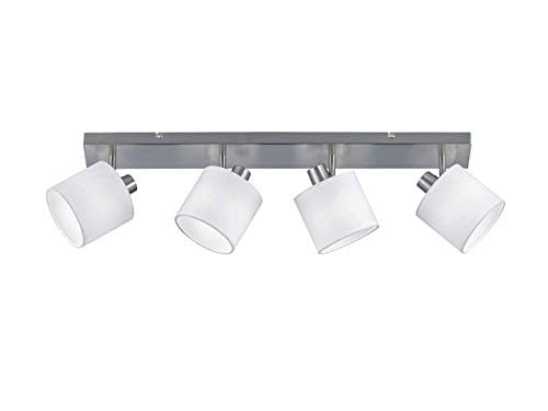 Reality Leuchten Tommy 4-lichts spotbalk in zilver en wit met stoffen kap en E14 fitting