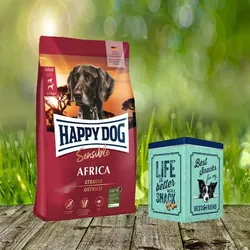 Retro Aktion - Happy Dog Supreme Sensible Africa 12,5 kg + Happy Dog Retro Dose (ca. 15,5 x 15,5 x 19,5 cm)