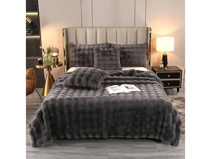 ZHANGXIAOMIN Bubble Decke Weiß Kuscheldecke Flauschig Fellimitat Decke Kuscheldecke Flauschig Flauschige Decke Fluffy Blanket Bubble Decke FüR Bett Sofa Casual Decke (dunkelgrau,160 x 200 cm)