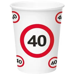 Folat 40. Geburtstag Verkehrsschild 8 Becher