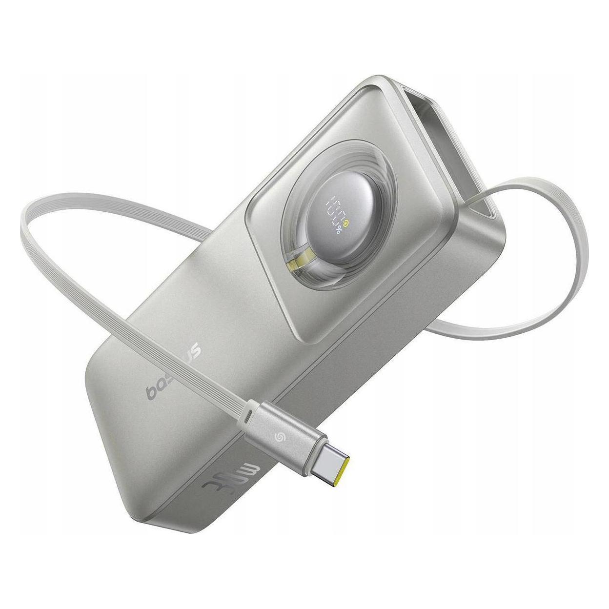 Baseus Free2Pull 10000mAh 30W powerbank with USB-C port and retractable USB-C cable - gray (10000 mAh, 30 W, 37 Wh) (P10073701843-00)