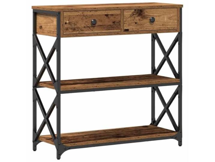 HAQWRDQSG Konsolentisch Schichtholz 75 x 28 x 75 cm Altholz Metall Kompakter Tisch mit Schublade und offenem Regal für Flur, Wohnzimmer oder Schlafzimmer, praktische Stellfläche.