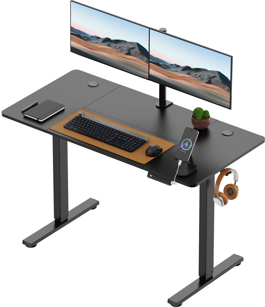 VonHaus Adjustable Height Steel Standing Desk Black/Black 120 W x 60 D