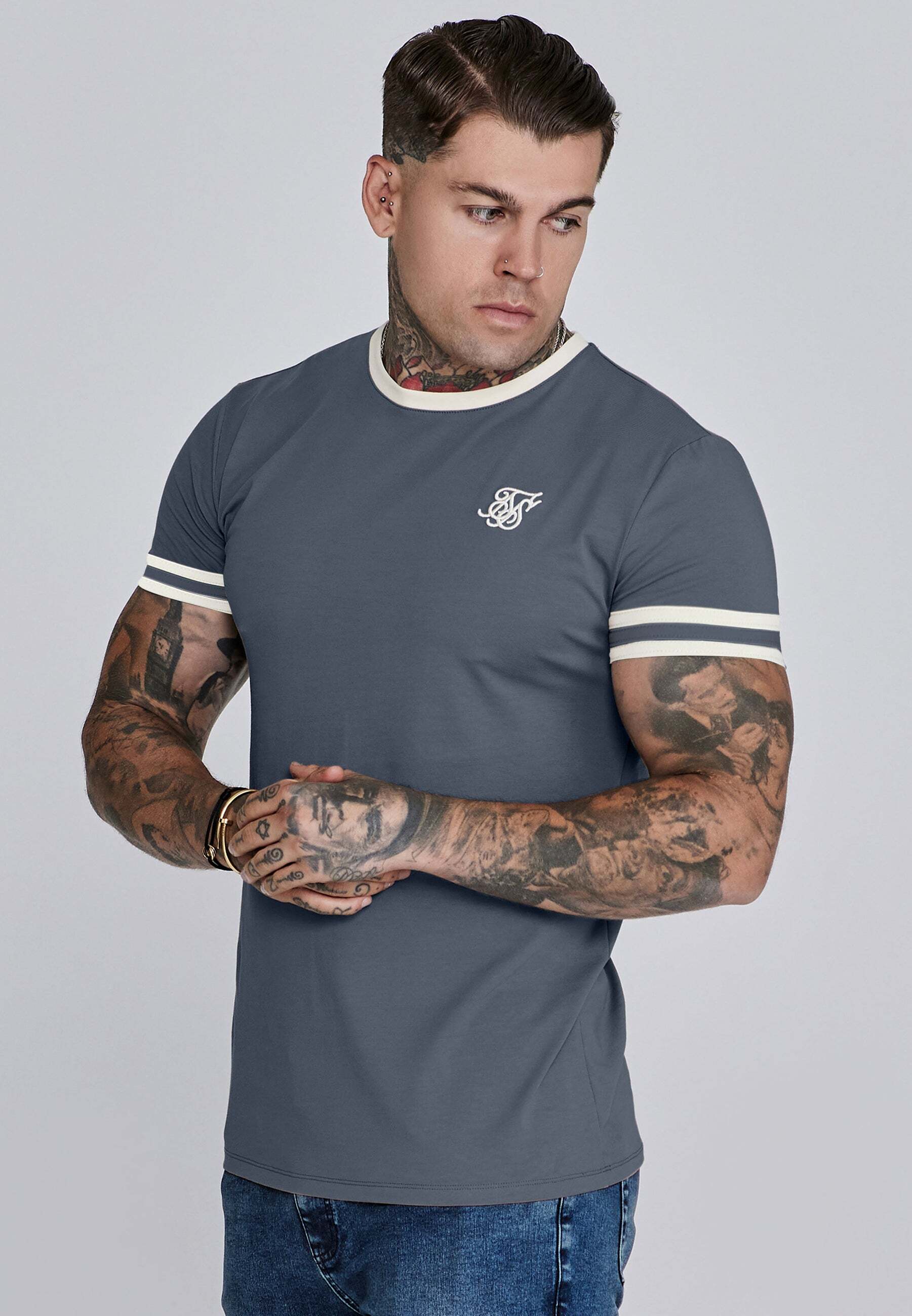 T-Shirt SIKSILK "Siksilk T-Shirt Tournament", Herren, Gr. S, grau, Obermaterial: 95% Baumwolle CO. 5% Elasthan EL., Shirts T-Shirt grau S
