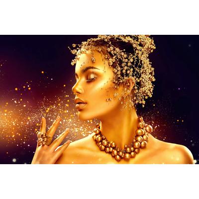 Fototapete PAPERMOON "GOLDEN WOMAN-SCHMUCK ART DESIGN ABSTRAKT MUSTER KUNST", bunt, B:3,5m L:2,6m, Vlies, Tapeten