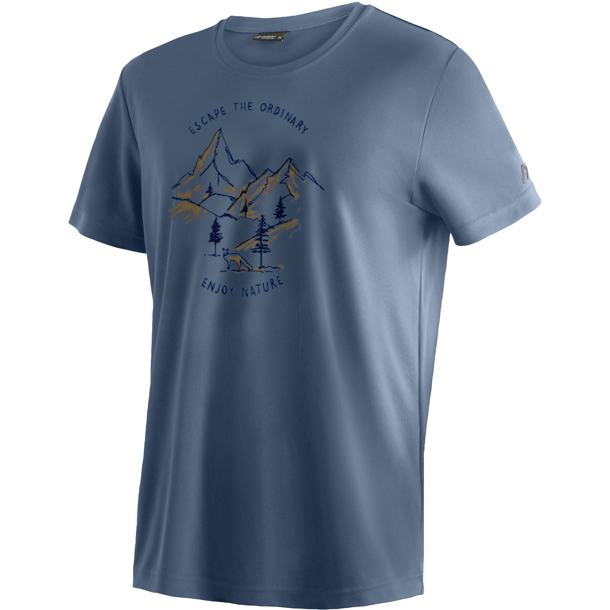 Maier Sports Dieter Print Herren T-Shirts blau Größe S Trekking Elastisch