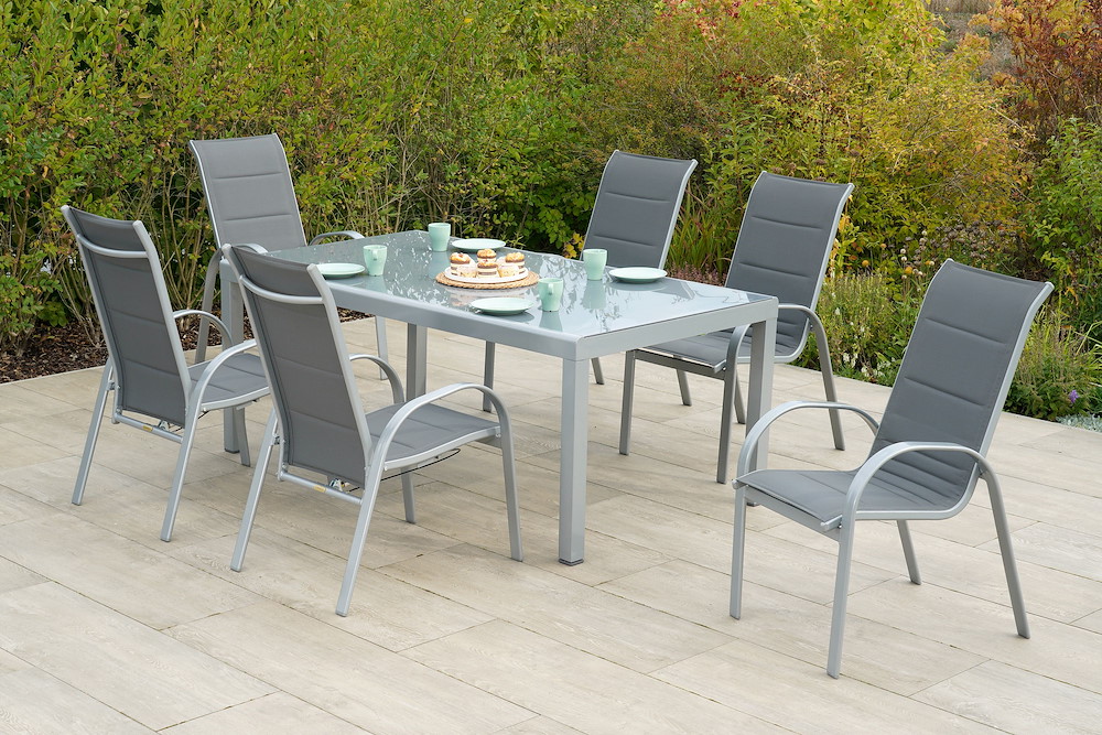 MERXXHANDELS Amalfi Set 7tlg 6 Sessel Tisch 190x00cm Alu/Textil 16946448