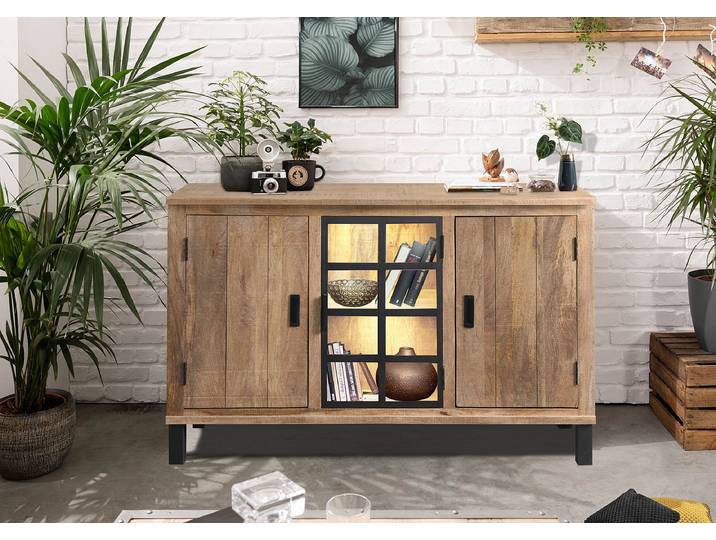 Beleuchtetes Sideboard 145 x 90 x 40cm Holz/Braun