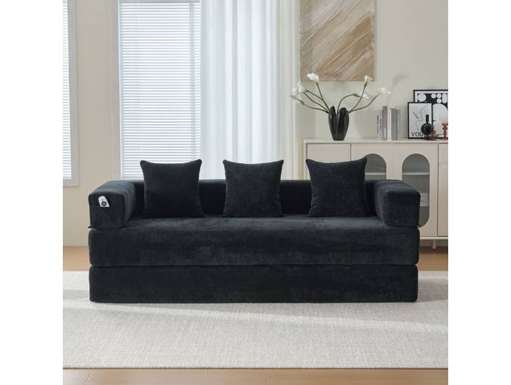 Canapé convertible modulaire - KOMHTOM - 2 places - Chenille super doux - Poches latérales - Base antidérapante