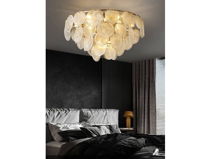Plafonnier LED Dimmable de Luxe en Cuivre et Verre, Décoration Maison, Chambre, Salon, Lustre Rond 2026 Français