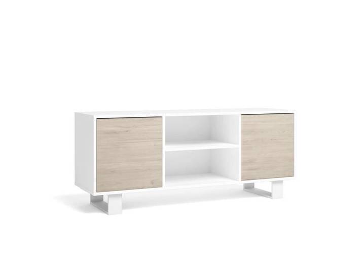 Meuble TV 140 salon WIND couleur Blanc-Chêne 137x40x57cm RF1023