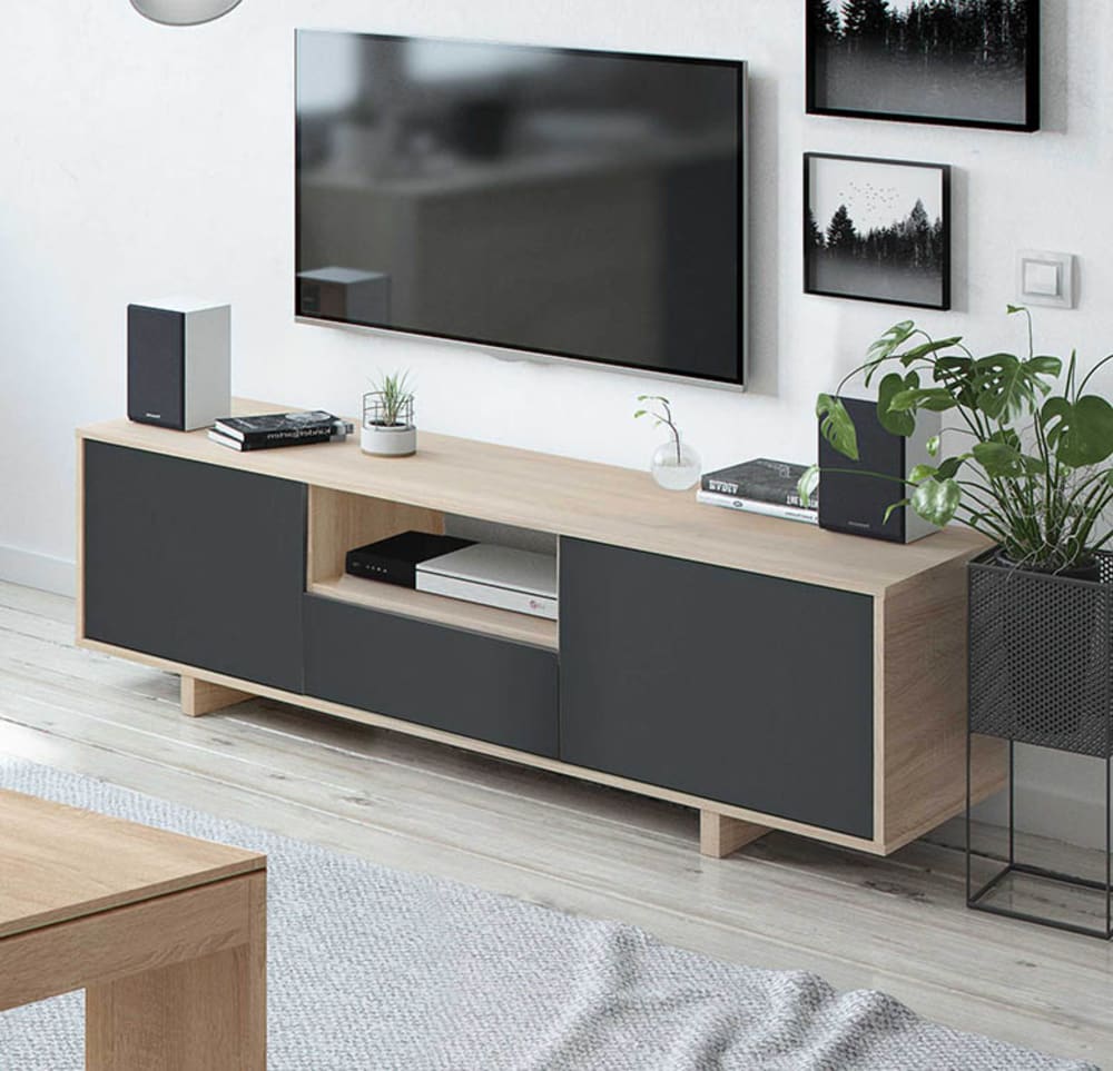 duehome Mueble de TV roble canadian y antracita