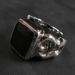 Drachensilber Ausgefallener Herren Ring Siegelring mit Zirkonia kunstvoll verziert 925er Silber 74 - Silber;Schwarz