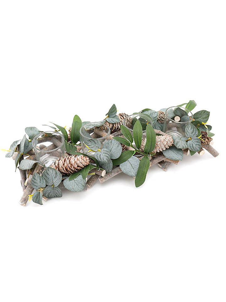 SiL Interiors Windlicht ''Sage'' in Hellbraun/ Grün - (L)14 x (B)39 cm - onesize