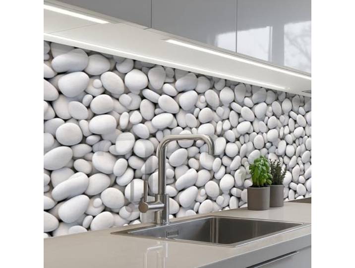 KitchenYeah© Küchenrückwand Selbstklebende Kitchen Wall Protector Küchen 80x400 cm - Rückenwand Küchenfronten Küchenrückwände Küche Wand Weiß - Kiesel - Glatt