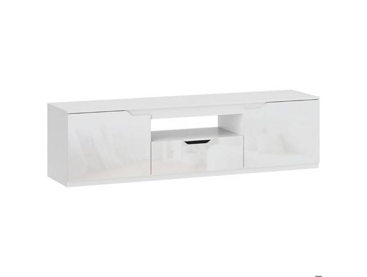 Meuble TV - 160 cm - Blanc - Pour téléviseurs jusqu'à 65 pouces - 2 portes - Tiroir