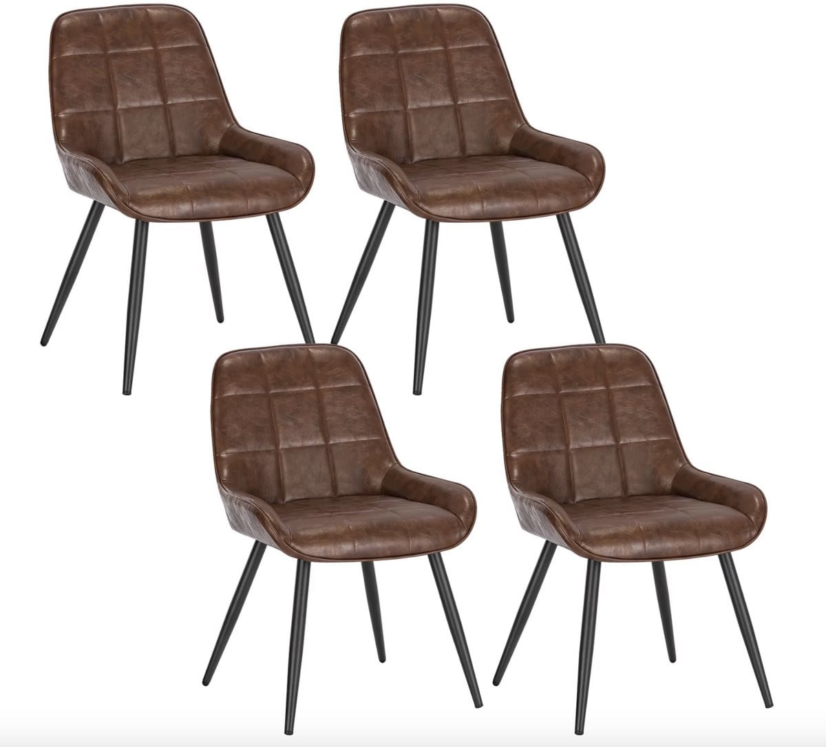 Set van 4 J&R Eetkamerstoelen in Bruin PU-leer