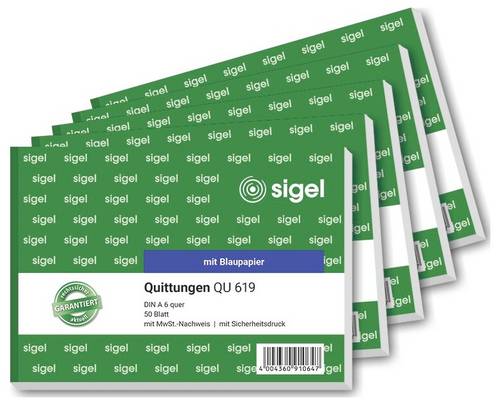 Sigel 619Q5 Quittungsblock DIN A6 quer Anzahl der Blätter: 50 5St.