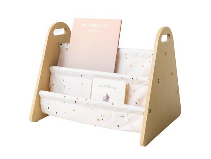 3 Sprouts Bücherregal Kinder, tragbar, doppelseitig, Terrazzo Creme