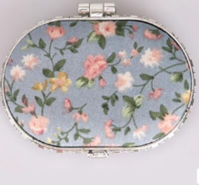 Fusion Finds Vintage Floral Pocket Mirror Foldable Compact Makeup Mirror Portable Travel Beauty Accessory ellipse blue