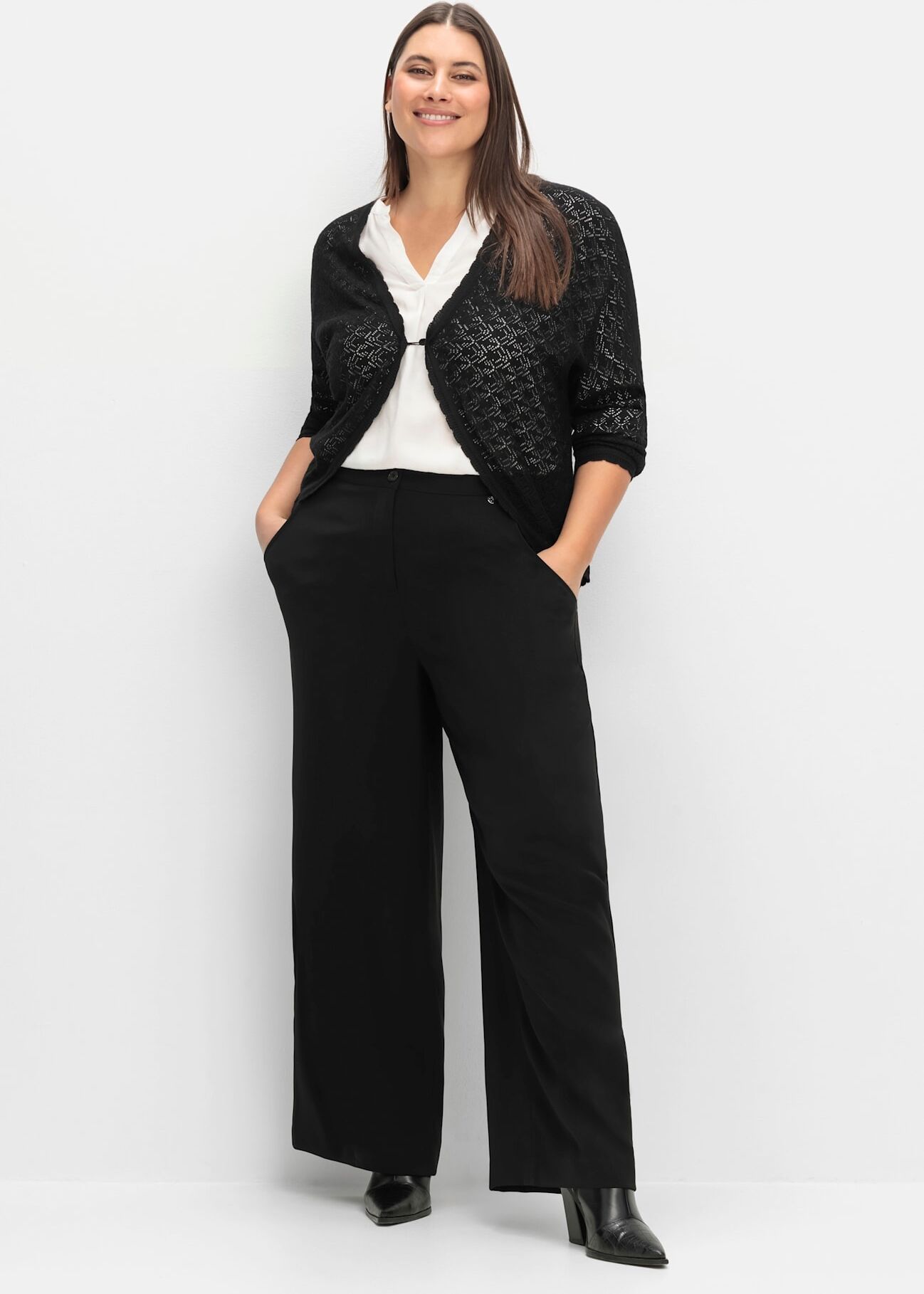 Anzughose SHEEGO, Damen, Gr. 52, Normalgrössen, schwarz, 100% Polyester, unifarben, Hosen Anzughose schwarz 52, Normalgrössen