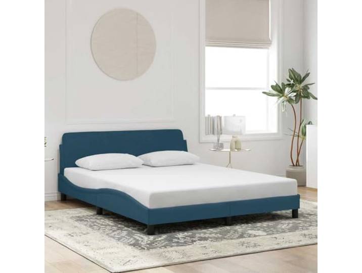 Samt Bettgestell mit Kopfteil stabil Stützbeine Schlafzimmerkomfort Dover Bettgestell mit Kopfteil Dover Samt Blau 160x200 cm Stabiler Lattenrost Metall Kiefernholz Modern