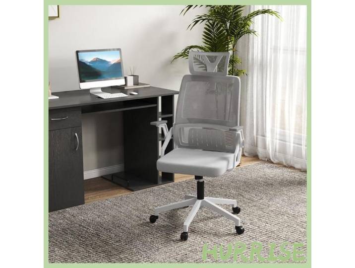 Cocosity Fauteuil De Bureau Réglable Tissu Maille Polyester Dossier Ergonomique Inclinable Pivotant Gris