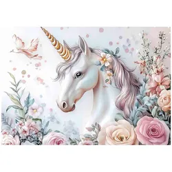FOTOTAPETE Kinderzimmer Einhorn Blumen 300x210