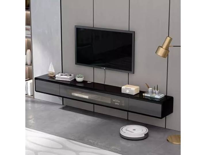 Schwebender TV-Ständer 55/62/70/78/86/94'' Schwebendes TV-Regal Minimalistisches Schwebendes TV-Regal Schwebendes Unterhaltungszentrum Mit Stauraum Für Schlafzimmer Und Wohnzimmer(Black-A,180*24*20cm)