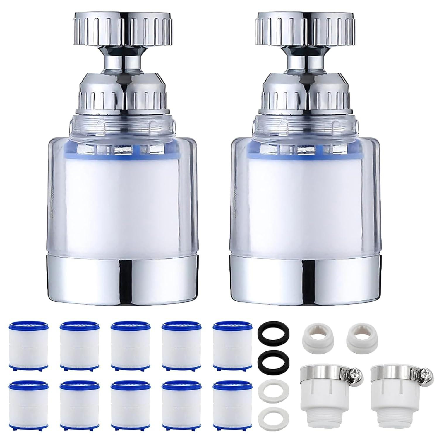 Set van 2 Merkloze 360 graden waterfilter kranen met 10 vervangbare filters voor keuken en badkamer