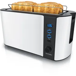 Arendo Automatik Langschlitz Toaster mit Brötchenaufsatz, Familientoaster für 4 Scheiben, Display, Auftaufunktion, Weiß