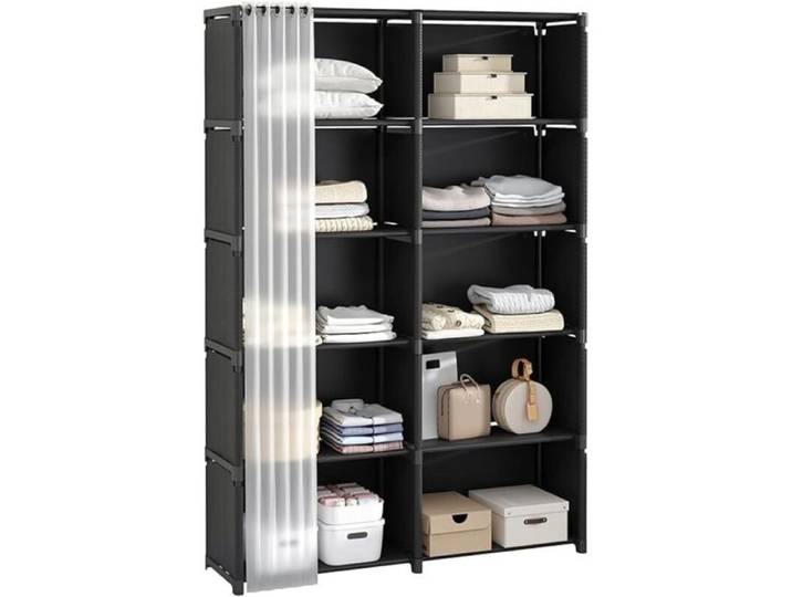 Étagère de rangement à 6 étages compartiments avec rideaux bibliothèque portable noire meuble de rangement multifonctionnel