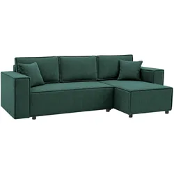 ECKSCHLAFSOFA Neapol mit Bettkasten, 255 cm, Cord-Stoff, Grün
