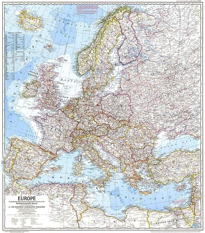 National Geographic Historic POD 1969 Carte de l'Europe