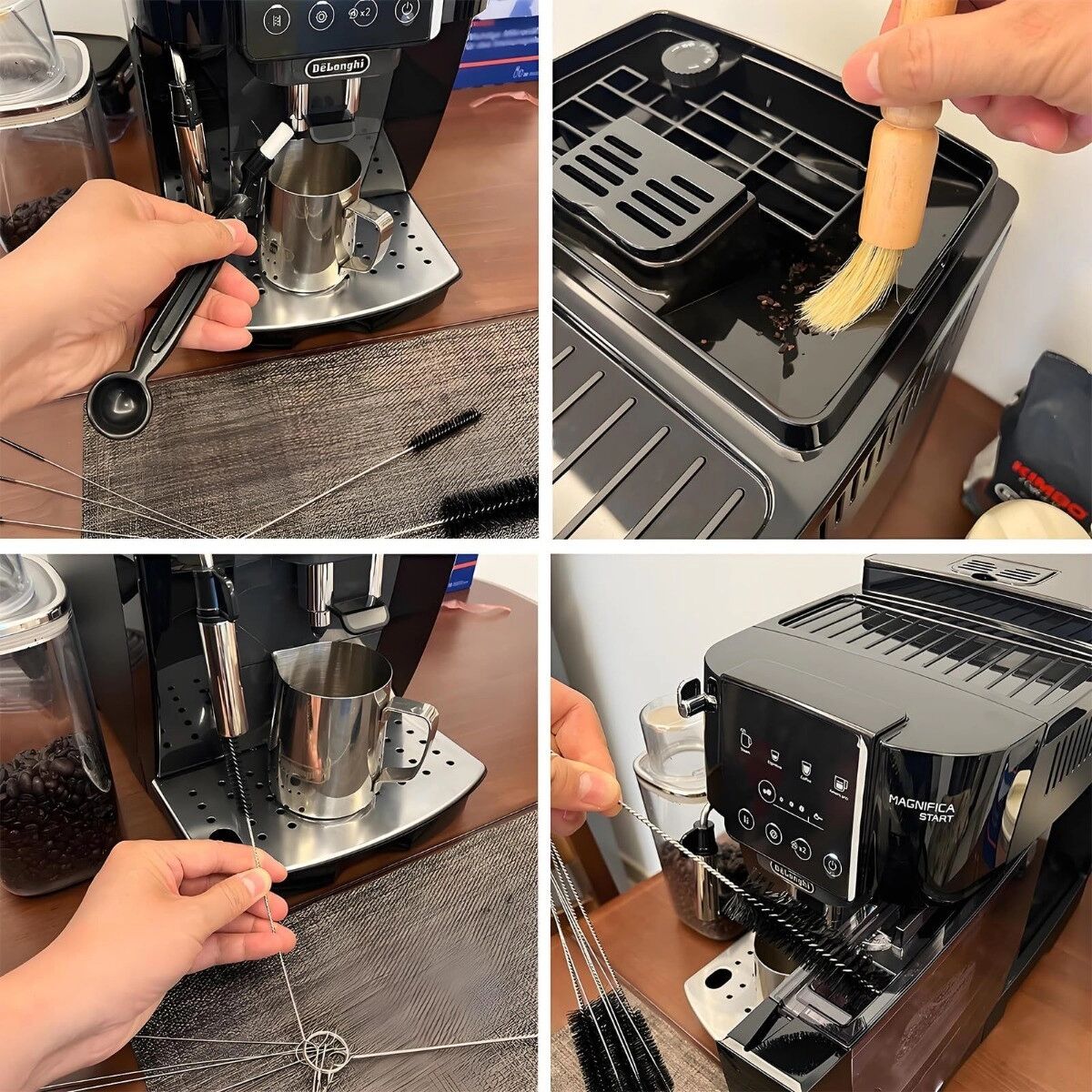 INF 15-teiliges Reinigungsbürsten-Set für Kaffeemaschinen und Kaffeemühlen aus Edelstahl und Nylon, mehrfarbig