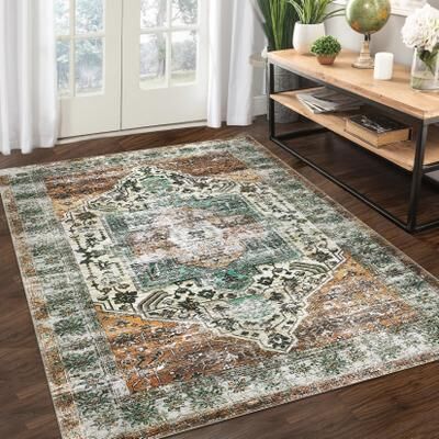Garvee Distressed Floral Medallion Area Rug