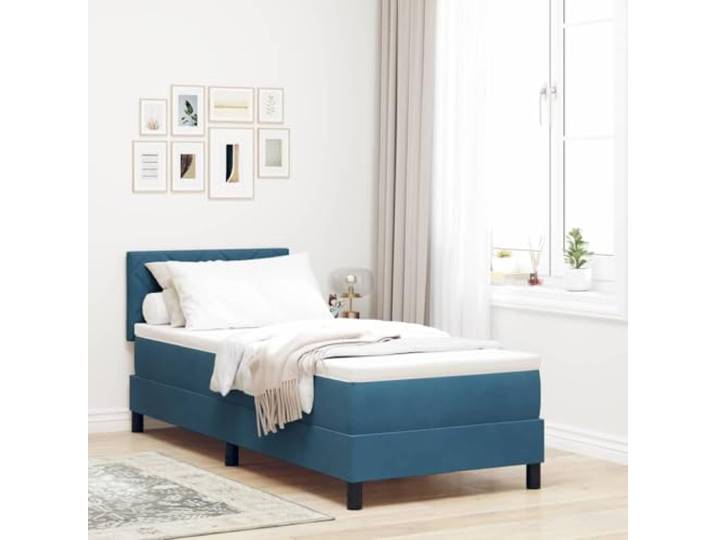 Samt Boxspringbett mit Schaumstoff modernes Design 80 x 200 cm Blau Boxspringbett mit Matratze Dunkelblau 80x200 cm Samt Lattenrost Kopfteil verstellbar Komfort Luxus Schlafzimmer