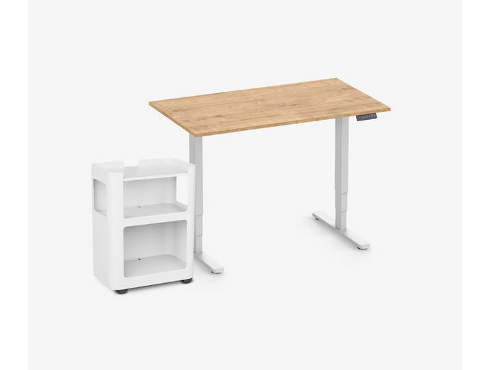 FOKUS Schreibtisch + Rollwagen Eiche Weiß 120x70