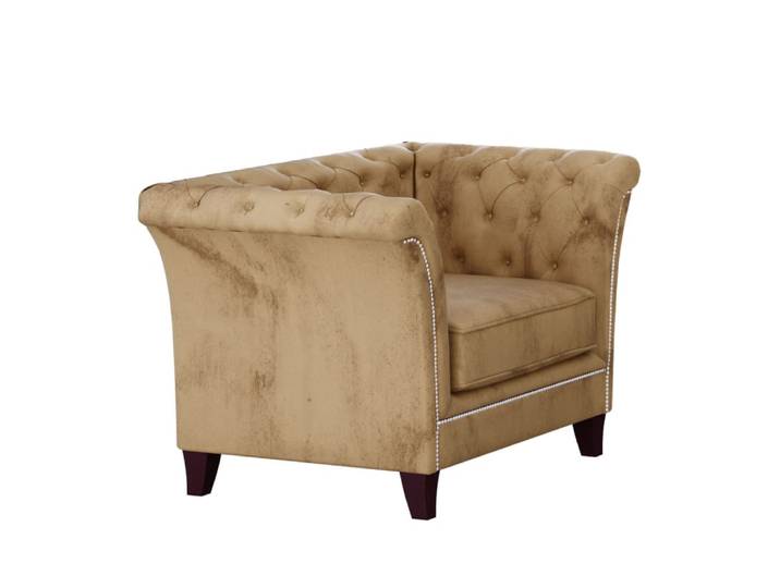 Fauteuil Chesterfield en velours, beige