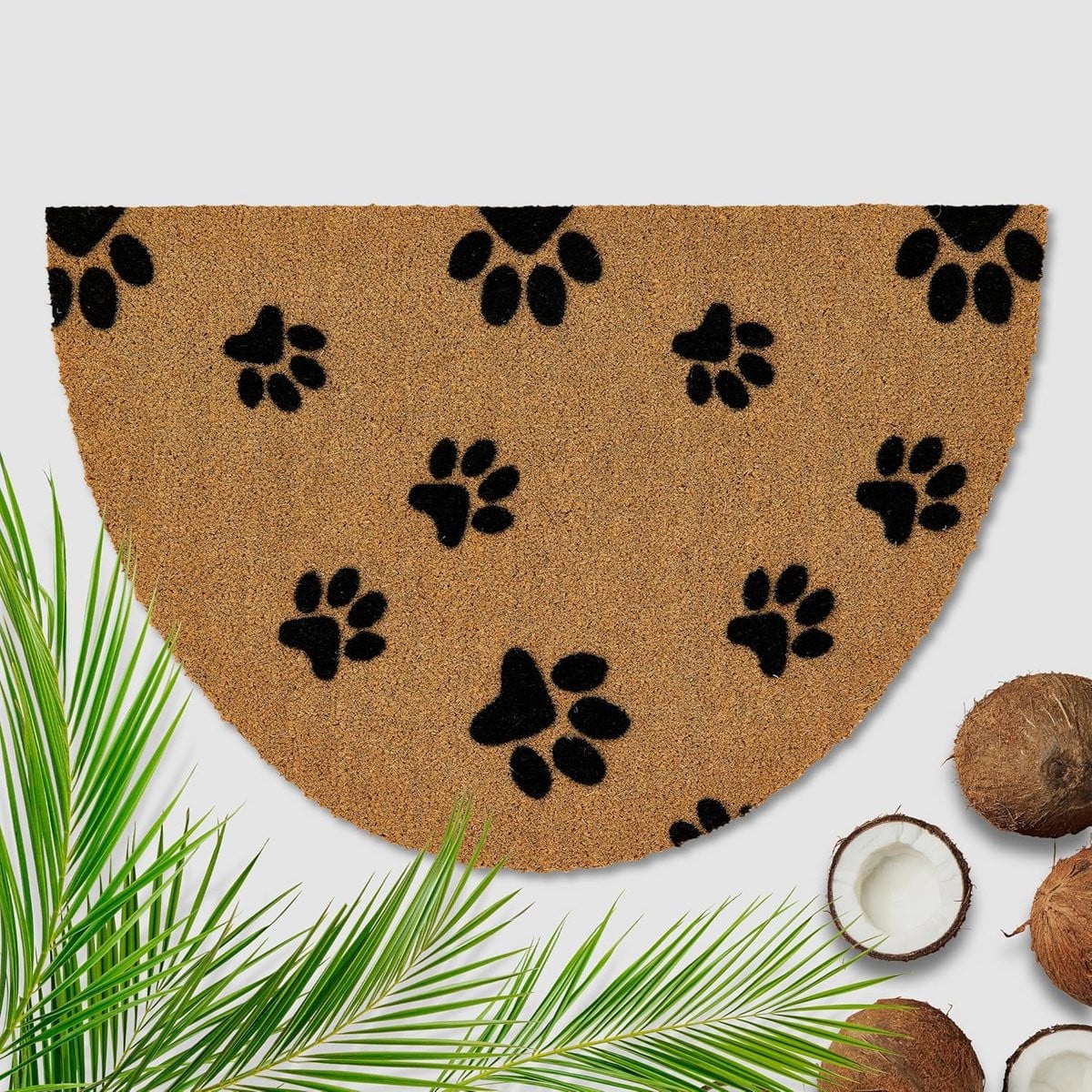 Natuurlijke kokos deurmat halfrond voor binnen en buiten met antislip, 60 x 90 cm