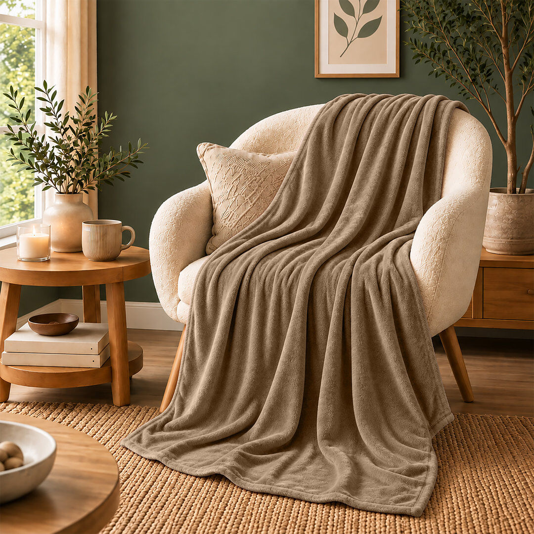 MOONLIGHT BEDDING Ultra-Soft Hotel Quality Reversible Plain Weave Fleece Throw Blanket CAMEL SINGLE