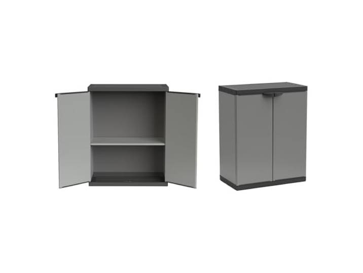 Kreher Kunststoffschrank 2er-Set, Gartenschrank in Lichtgrau Je ein höhenverstellbarer Einlegeboden, Maße pro Schrank 68 x 38,5 x 85 cm. Für Haushalt, Keller und Garten.