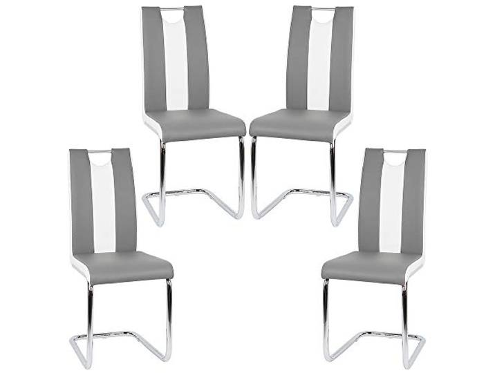 Flyelf Freischwinger Stuhl Vegas 4er Set Esszimmerstühle für Küche/Esszimmer/Büro (Grau - Weiß, 4)