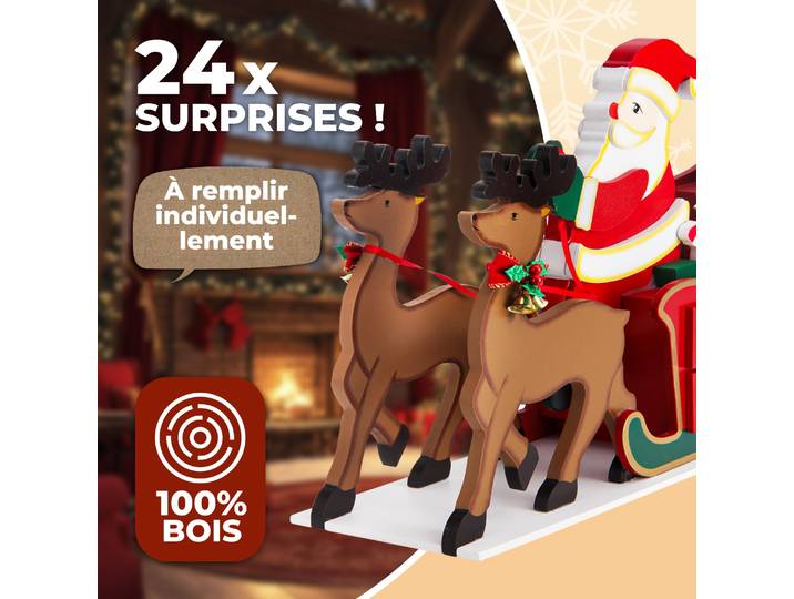 Spielwerk® Calendrier de l'Avent en Bois Réutilisable Traîneau du Père Noël