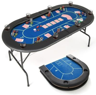 Costway 72 x 36 x 30.5 Inch Foldable Poker Table with 8 Cup Holders-Blue