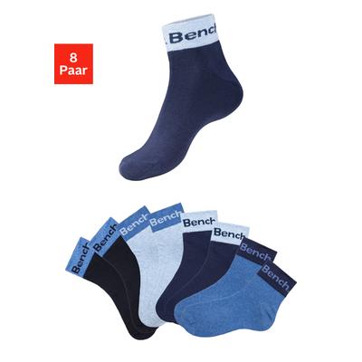 Kurzsocken BENCH. "Damen Herren Kurze Socken, für Freizeit und sportliche Aktivitäten", Damen, Gr. 43-46, blau (2x marine, 2x blau, 2x dunkel jeans meliert, 2x hell jeans meliert), Baumwolle, Elasthan, Polyamid, unifarben, elastisch, Socken, mit...